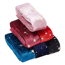 6Meters Double Face Polyester Velvet Ribbon, with 6pcs Metallic Wire Twist Ties, Star Pattern