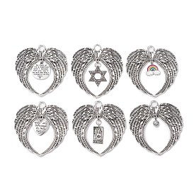 6Pcs 6 Styles Wing Tibetan Style Alloy Big Pendants, Mixed Shapes