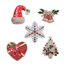 Christmas Alloy Rhinestone Cabochons, Golden, Christmas Tree/Bell/Heart/Snowflake