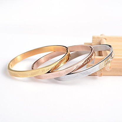 304 Stainless Steel Bangles, Wings with Phrase "We are each of us angels", 50x58mm