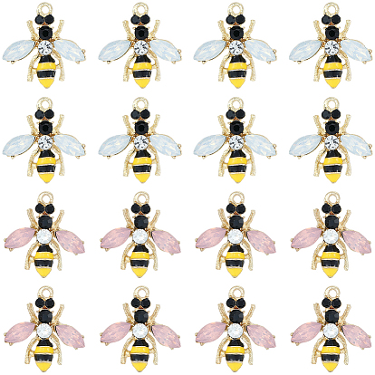 32 шт 2 цвета сплава эмалевые подвески, Пчелы, со стеклом, золотые