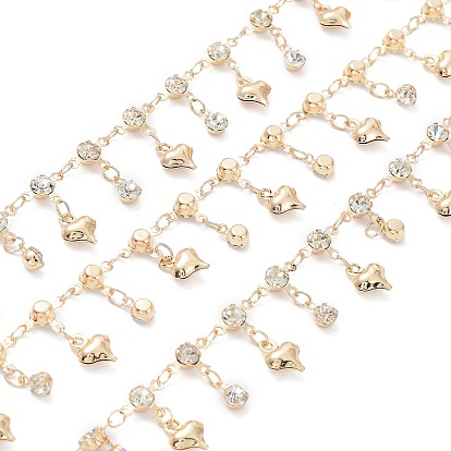 Стеклянные цепочки ручной работы с ромбовидными звеньями, с латунными подвесками-кисточками в виде сердечек, пайки, с катушкой