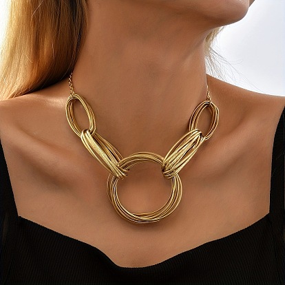 201 Stainless Steel Multi Ring Link Bib Necklaces for Women