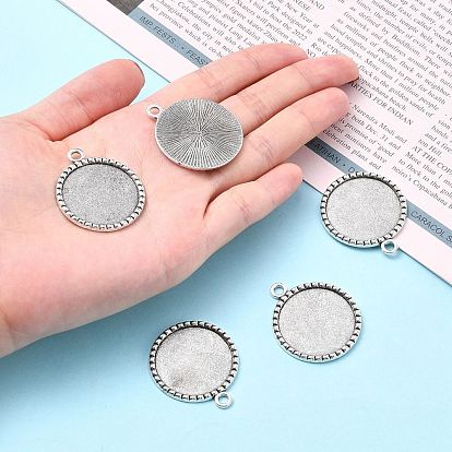 Tibetan Style Antique Silver Alloy Flat Round Pendant Cabochon Settings, Cadmium Free & Lead Free, Tray: 25mm, 35x30x2mm, Hole: 2mm, about 243pcs/1000g