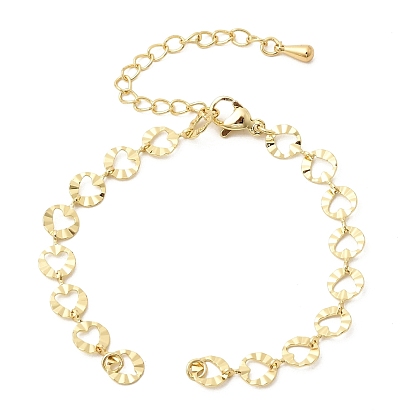 Браслет из латунного текстурированного кольца с цепочкой в форме сердца., стойки покрытие, долговечный, без свинца и без кадмия