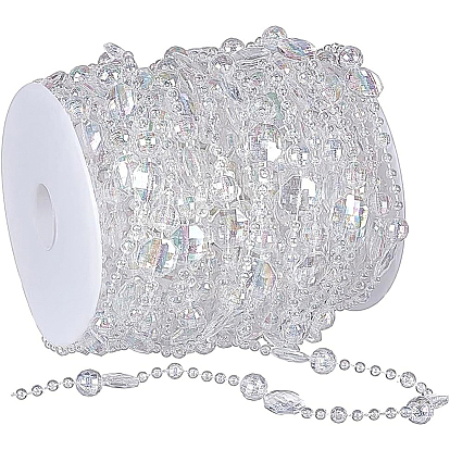 Acrylic Crystal Garlands Strands, Prism Chandelier Bead Chains, with Spool, for DIY Door Curtain Decoration, Round & Octagon