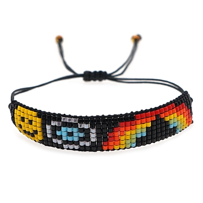 Smiling Face & Rainbow Pattern MIYUKI Seed Beads Bracelets for Women, Adjustable Nylon Cord Braided Bead Bracelets