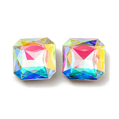 Glass Rhinestone Cabochons, Point Back & Back Plated, Faceted, Square