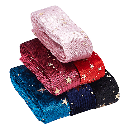 6Meters Double Face Polyester Velvet Ribbon, with 6pcs Metallic Wire Twist Ties, Star Pattern