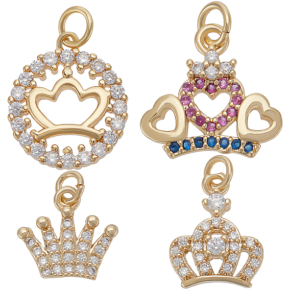 8 шт. 4 кулоны из латуни с микропаве и кубическим цирконием, корона