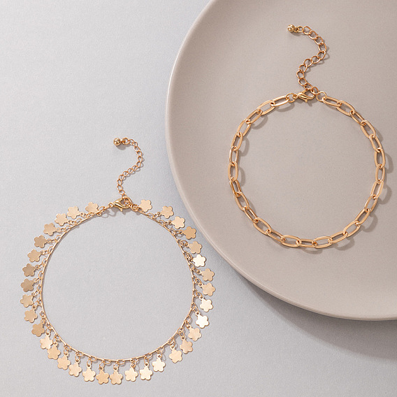 Сплав скрепка цепь цветок кисточка двухслойные браслеты для щиколотки для женщин