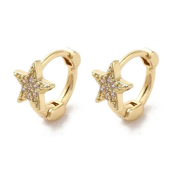 Rack Plating Brass Micro Pave Cubic Zirconia Hoop Earrings, Star