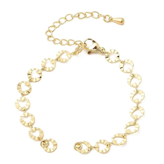 Браслет из латунного текстурированного кольца с цепочкой в форме сердца., стойки покрытие, долговечный, без свинца и без кадмия