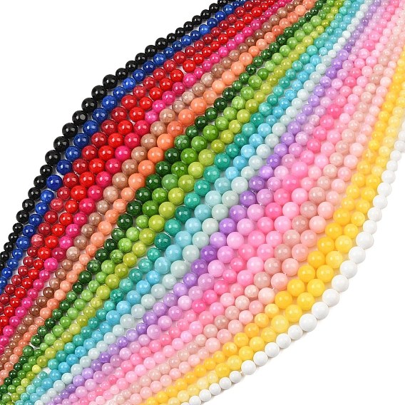 Natural Mashan Jade Graduated Beads Strands, Dyed, Smooth Round