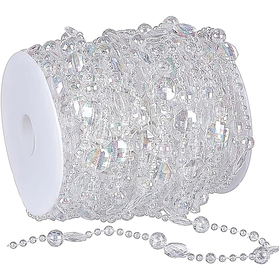 Acrylic Crystal Garlands Strands, Prism Chandelier Bead Chains, with Spool, for DIY Door Curtain Decoration, Round & Octagon