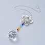 Crystals Chandelier Suncatchers Prisms Chakra Hanging Pendant, with Iron Cable Chains, Glass Beads, Glass Rhinestone and Brass Pendants, Flower with Round