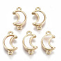 Brass Links Connectors, with White Sea Shell, Nickel Free, Moon