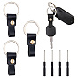 4Pcs Rectangle Cowhide & Iron Keychains, with Screwdriver & Split Key Rings
