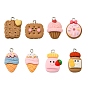 8Pcs 8 Style Opaque Resin Pendants, with Platinum Plated Iron Loop, Imitation Food