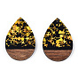Opaque Resin & Walnut Wood Pendants, Teardrop Charms with Paillettes