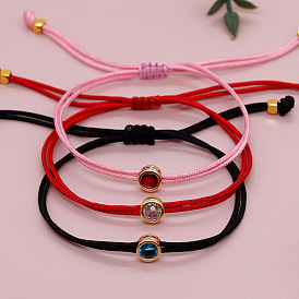 Adjustable Braided Fibre String Bracelets for Women, with Glass Bead