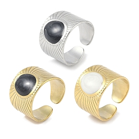 Revestimiento iónico (ip) 304 anillos de dedo ovalados esmaltados de acero inoxidable, anillos abiertos de banda ancha para mujer