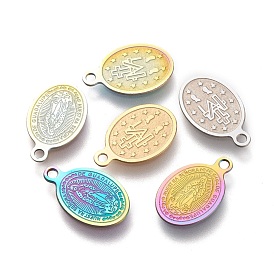 Ion Plating(IP) 304 Stainless Steel Charms, Laser Cut, Oval, Miraculous Medal