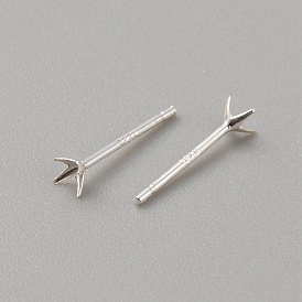 925 серьги-гвоздики из стерлингового серебра, 4 когти зубец пустая сережка штифт