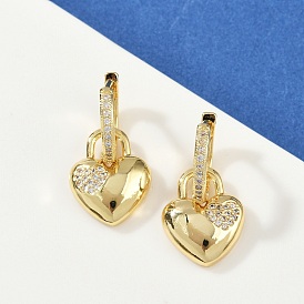 Латунные серьги-кольца из прозрачного кубического циркония, сердце прелести, без кадмия и без свинца, стойки покрытие, долговечный