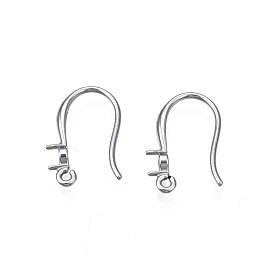 304 Stainless Steel Earring Hooks, Flat Earring Hooks, Ear Wire, with Rhinestone Settings and Horizontal Loop,