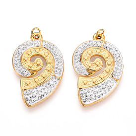 304 подвески из нержавеющей стали и полимерной глины со стразами, форма раковины, с целью перехода в кольце