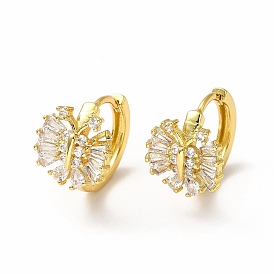 Rack Plating Brass Micro Pave Cubic Zirconia Leverback Earrings, Lead Free & Cadmium Free, Butterfly Earring for Women