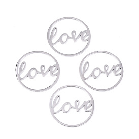 304 Stainless Steel Filigree Joiners Links, Laser Cut, Word Love