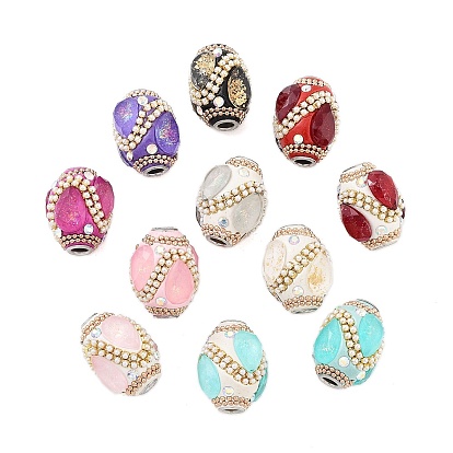 Утюг со смолой со стеклом ручная работа, Бусины индонезийские, овальные