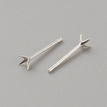 925 серьги-гвоздики из стерлингового серебра, 4 когти зубец пустая сережка штифт