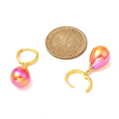 Acrylic Teardrop Dangle Hoop Earrings, Golden Brass Jewelry for Women