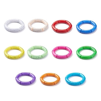 11Pcs 11 Color Imitation Gemstone Acrylic Curved Tube Chunky Stretch Bracelets Set for Women