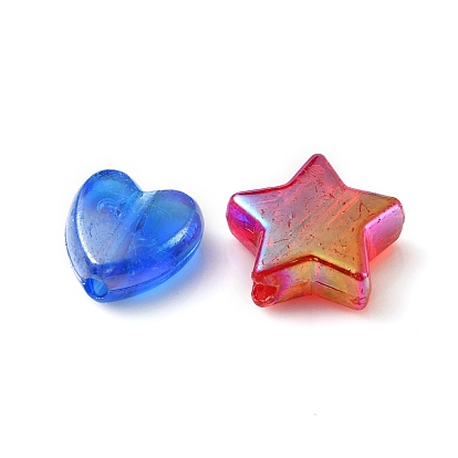 100Pcs 2 Styles Transparent Acrylic Beads, for Name Bracelets & Jewelry Making, AB Color, Heart & Star