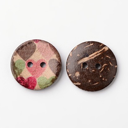 Flat Round 2-Hole Coconut Buttons, 20x3mm, Hole: 2mm