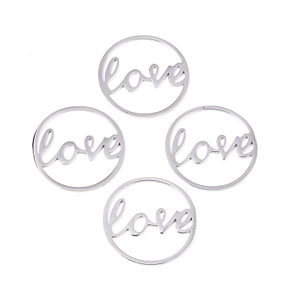 304 Stainless Steel Filigree Joiners Links, Laser Cut, Word Love