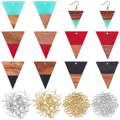 DIY 6 pares de aretes triangulares de resina y madera de nogal, incluyendo los colgantes, ganchos de latón para pendientes y anillo de salto