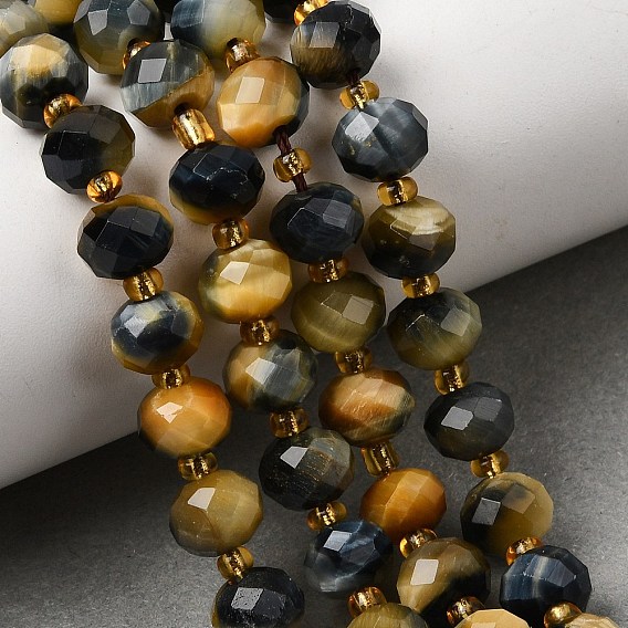 Teñidos naturales tigre perlas ojo hebras, cuentas rondelle facetadas, con granos de la semilla, azul