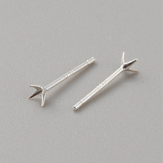 925 серьги-гвоздики из стерлингового серебра, 4 когти зубец пустая сережка штифт