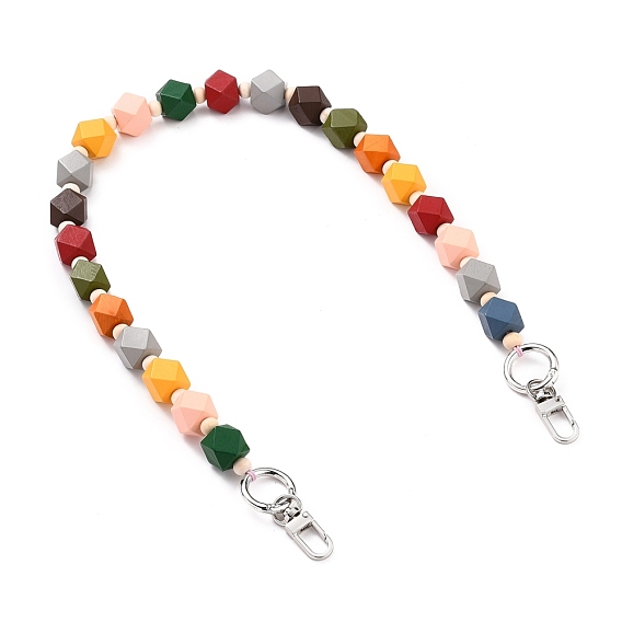 Ручки для сумок, с многоугольными бусинами из натурального дерева, пружинные кольца и поворотные застежки из платинового сплава, для замены ремней для мешков