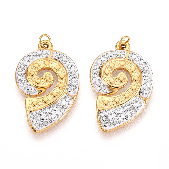 304 подвески из нержавеющей стали и полимерной глины со стразами, форма раковины, с целью перехода в кольце