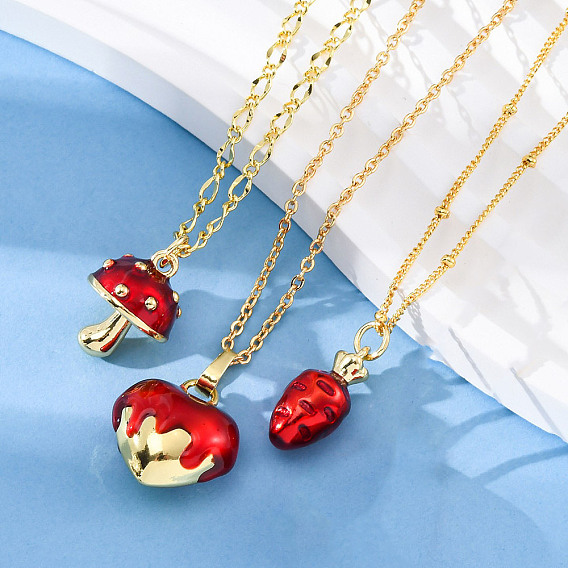 Латунные ожерелья с эмалевым кулоном из огнеупорного кирпича для женщин, реальный 18 k позолоченный