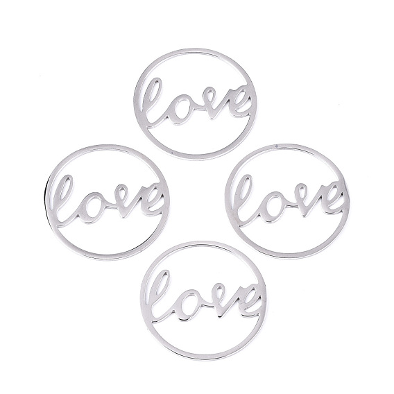 304 Stainless Steel Filigree Joiners Links, Laser Cut, Word Love