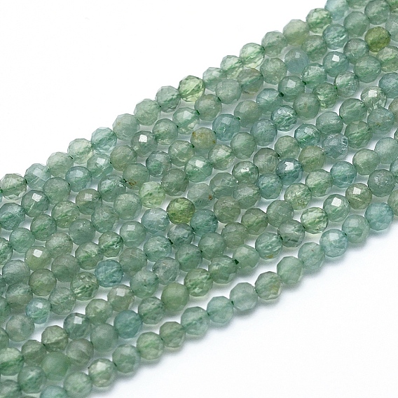 Natural Green Apatite Beads Strands, Faceted, Grade AB, Round