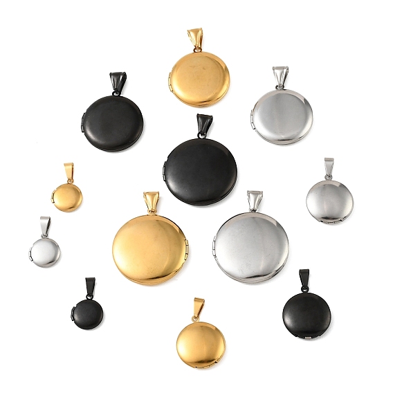 316 подвески из нержавеющей стали Locket, плоский круглый шарм, с 304 защелкой из нержавеющей стали на поручнях