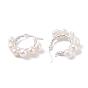 Boucles d'oreilles créoles perlées enveloppées de fil de perles naturelles pour femmes, argenterie